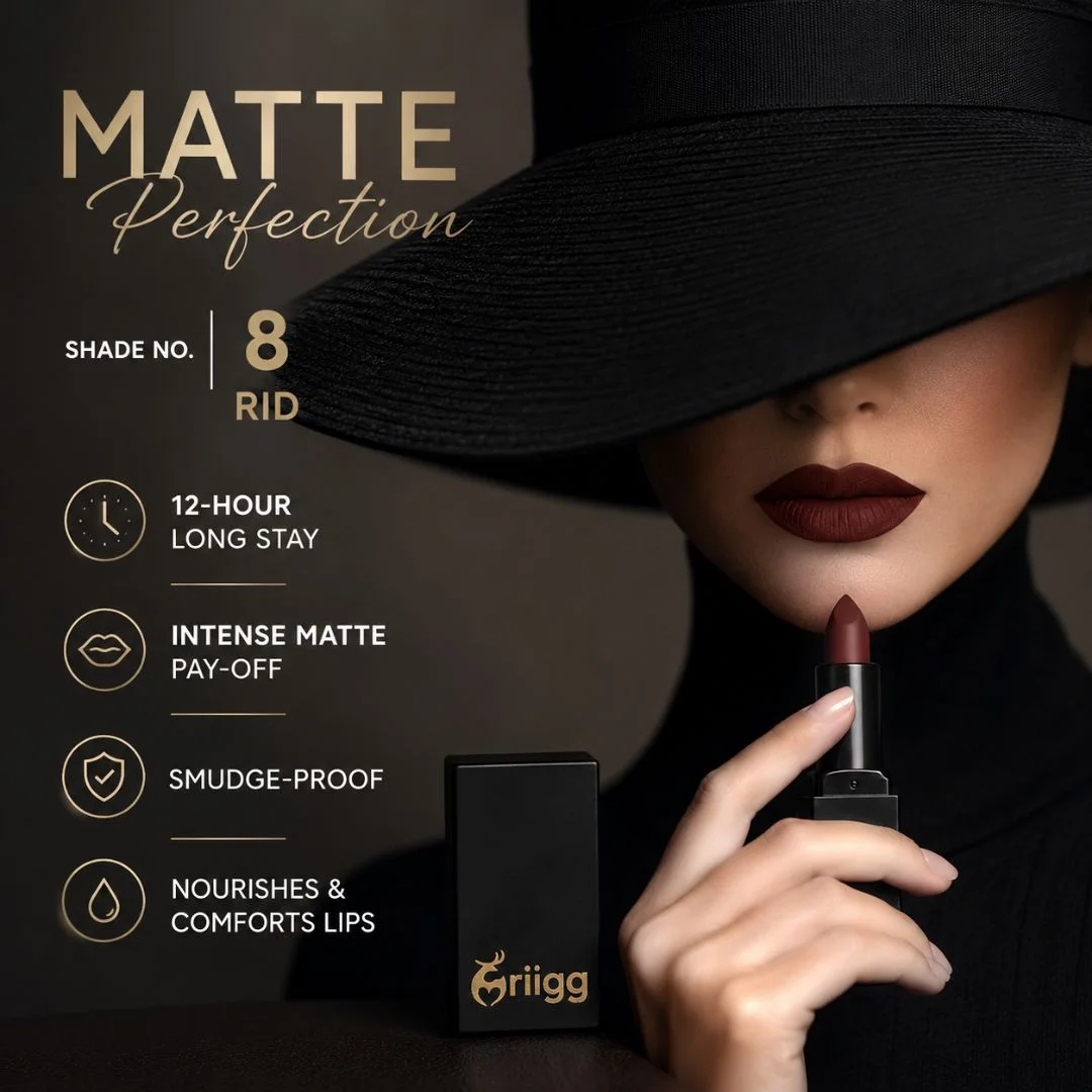 Mriigg Matte Lipstick Shade 08 Rid | 12-Hour Long Stay, Intense Color Payoff