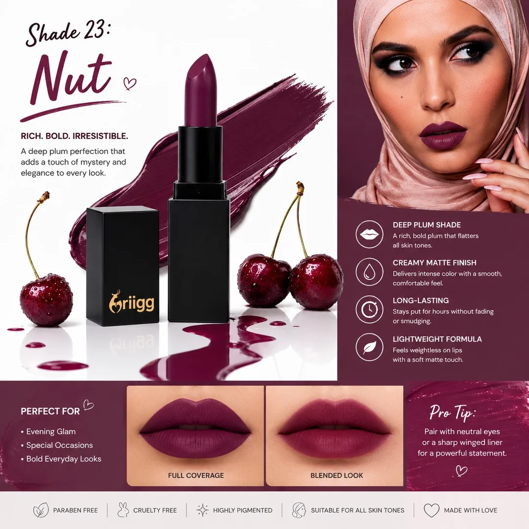 Mriigg Rich Pigment Matte Lipstick Shade 23 Nut  | Long Lasting Matte Finish