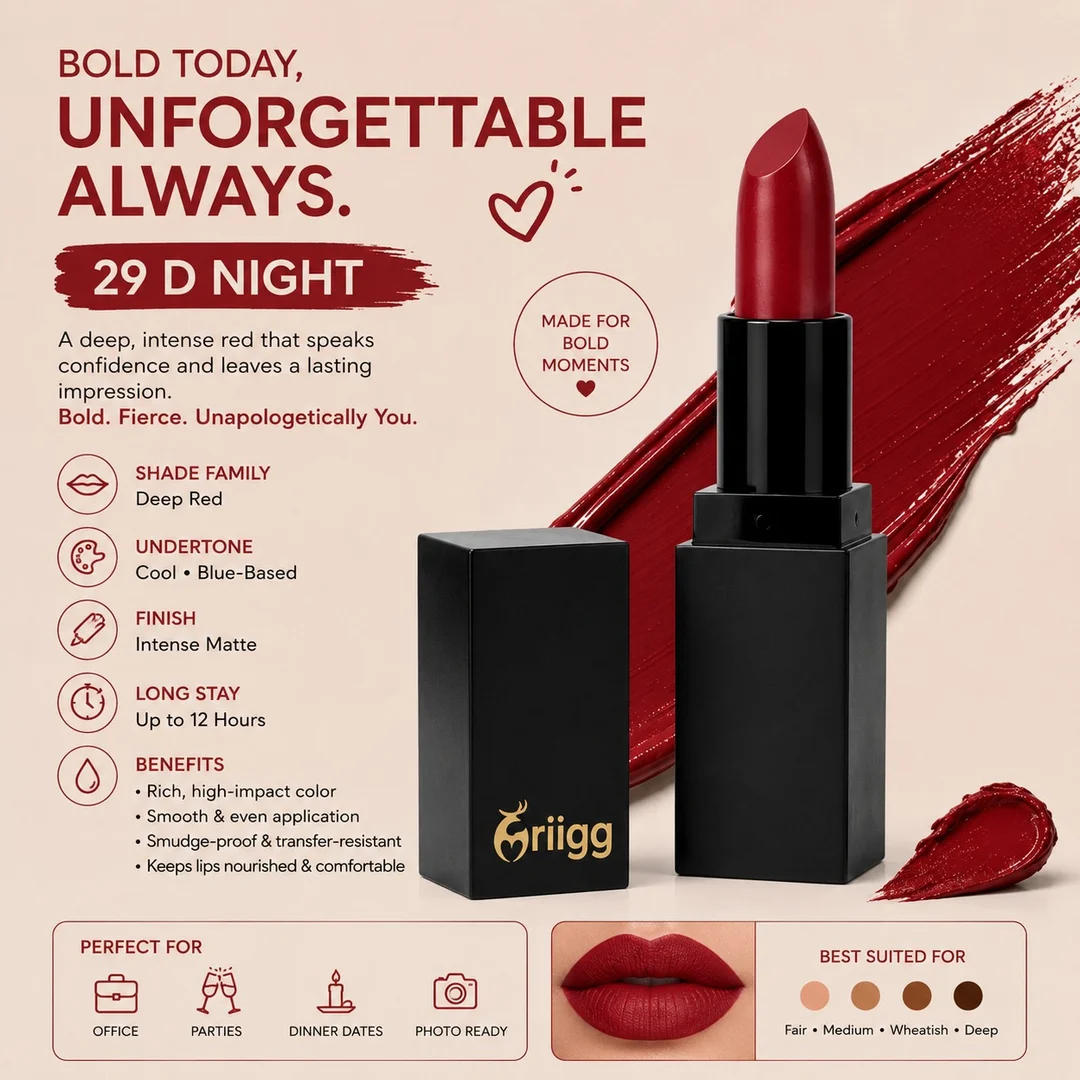 Mriigg Matte Lipstick Shade 29 Dnight | Deep Red Lipstick | Intense Matte Finish