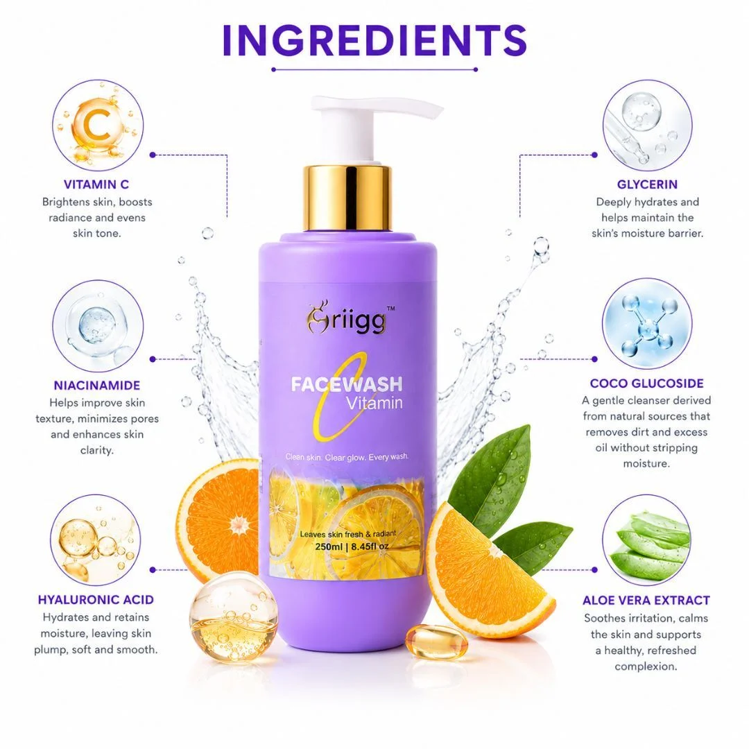 MRIIGG Vitamin C Facewash with Niacinamide, Hyaluronic Acid & Aloe Vera Extract 250ml