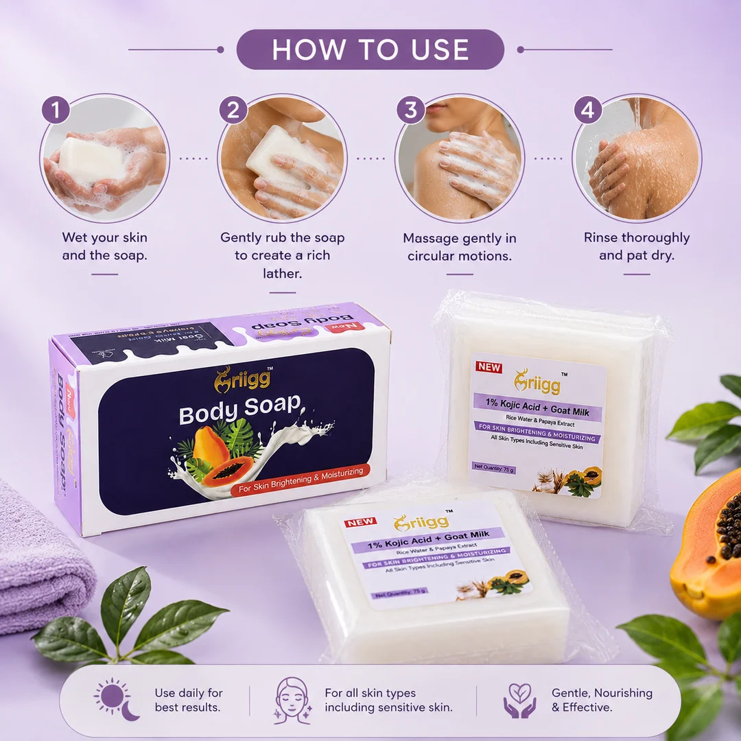 MRIIGG Body Soap with Kojic Acid, Papaya & Goat Milk 75*2pcs