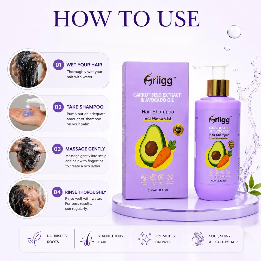 MRIIGG Carrot Seed & Avocado Oil Hair Shampoo with Vitamin A + E 250ml
