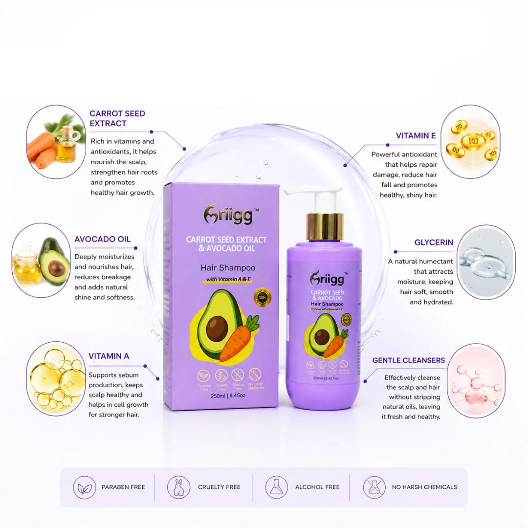 MRIIGG Carrot Seed & Avocado Oil Hair Shampoo with Vitamin A + E 250ml